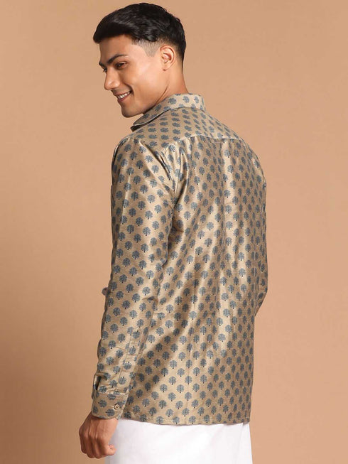 Men's Brown Silk Blend Printed Shirt